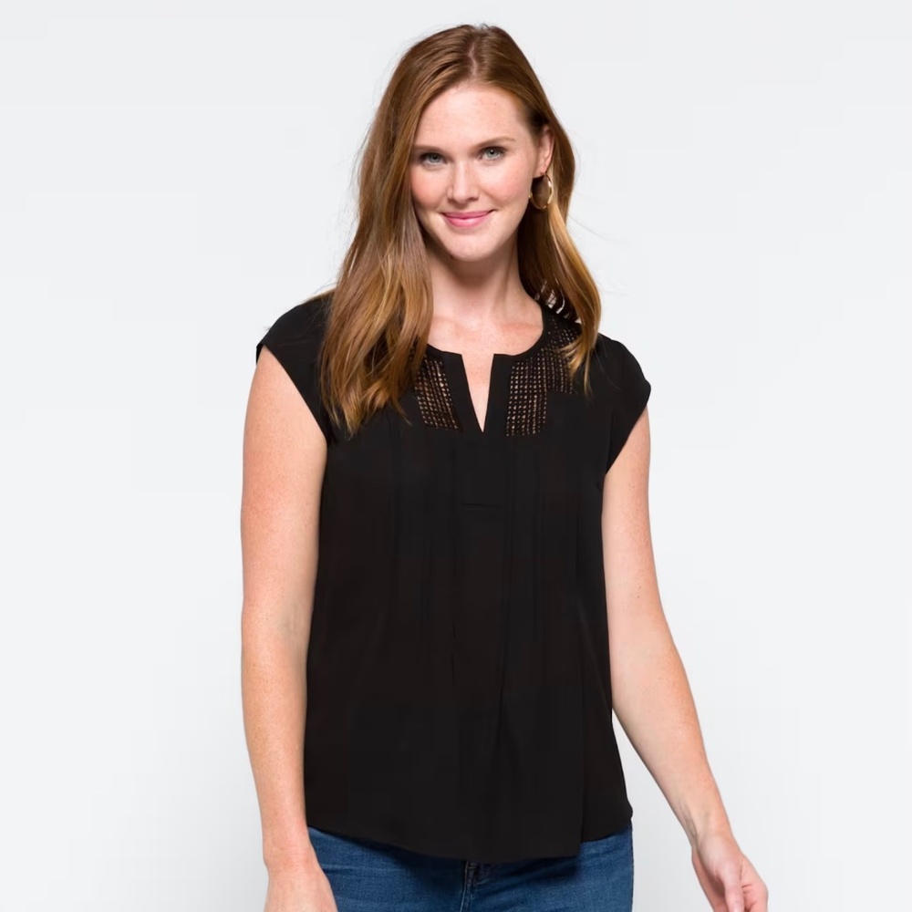 DANIEL RAINN Estefany Lace Detail Split Neck Blouse | Size XL | NWT